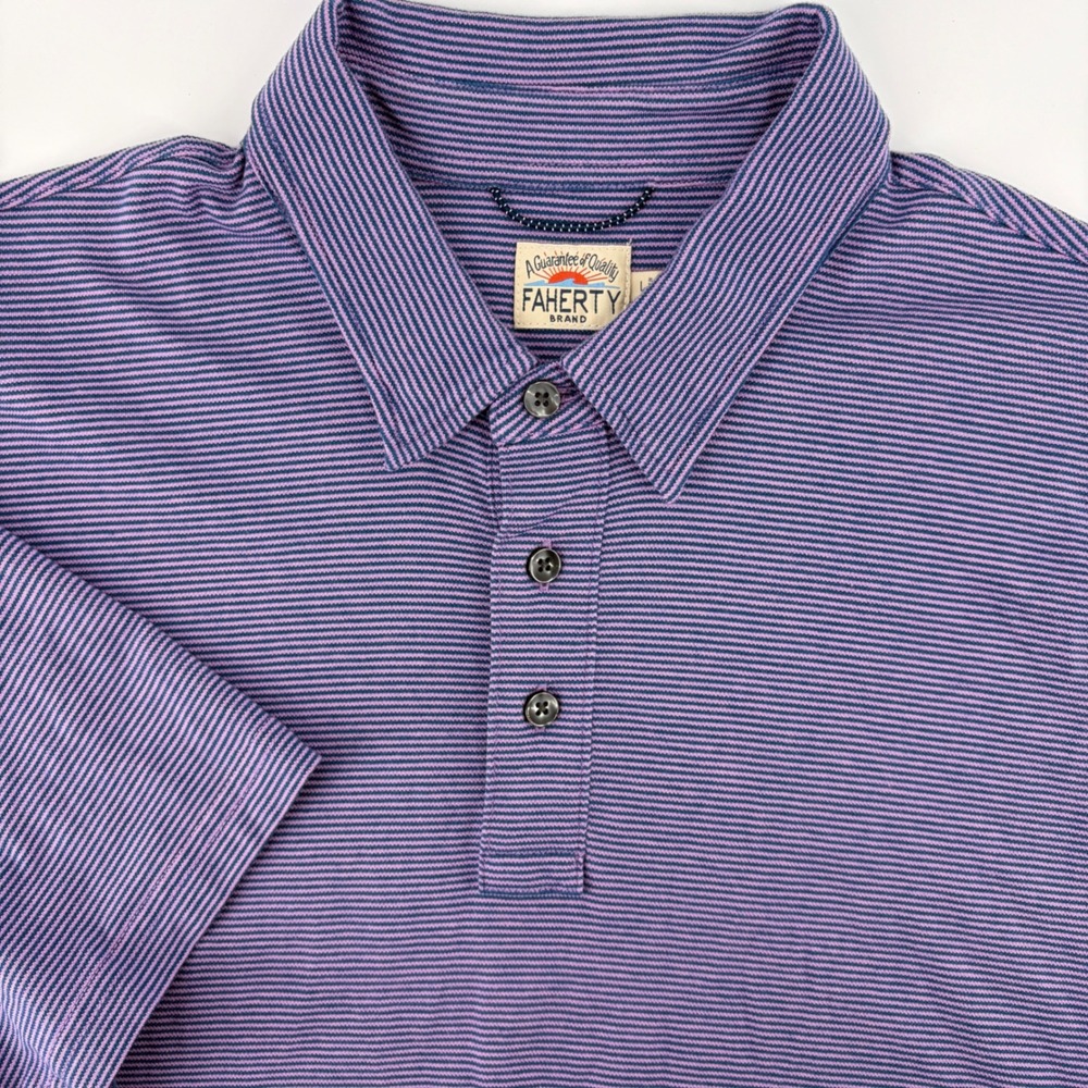 Faherty Shirt Mens Large Purple Blue Striped Short Sleeve Polo Preppy Golf